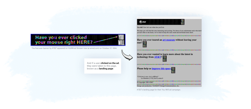 أول إعلان بانر في تاريخ التسويق الرقمي، أطلقته شركة AT&T عام 1994 على موقع HotWired.
